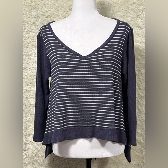 ANTHROPOLOGIE Lazy Days by Papercrane Waffle Knit Stripe Oversized Pullover - Picture 2 of 8